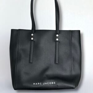 Marc Jacobs Jordan Logo Tote Black Pebbled Leather Silver Hardware Shoulder Bag